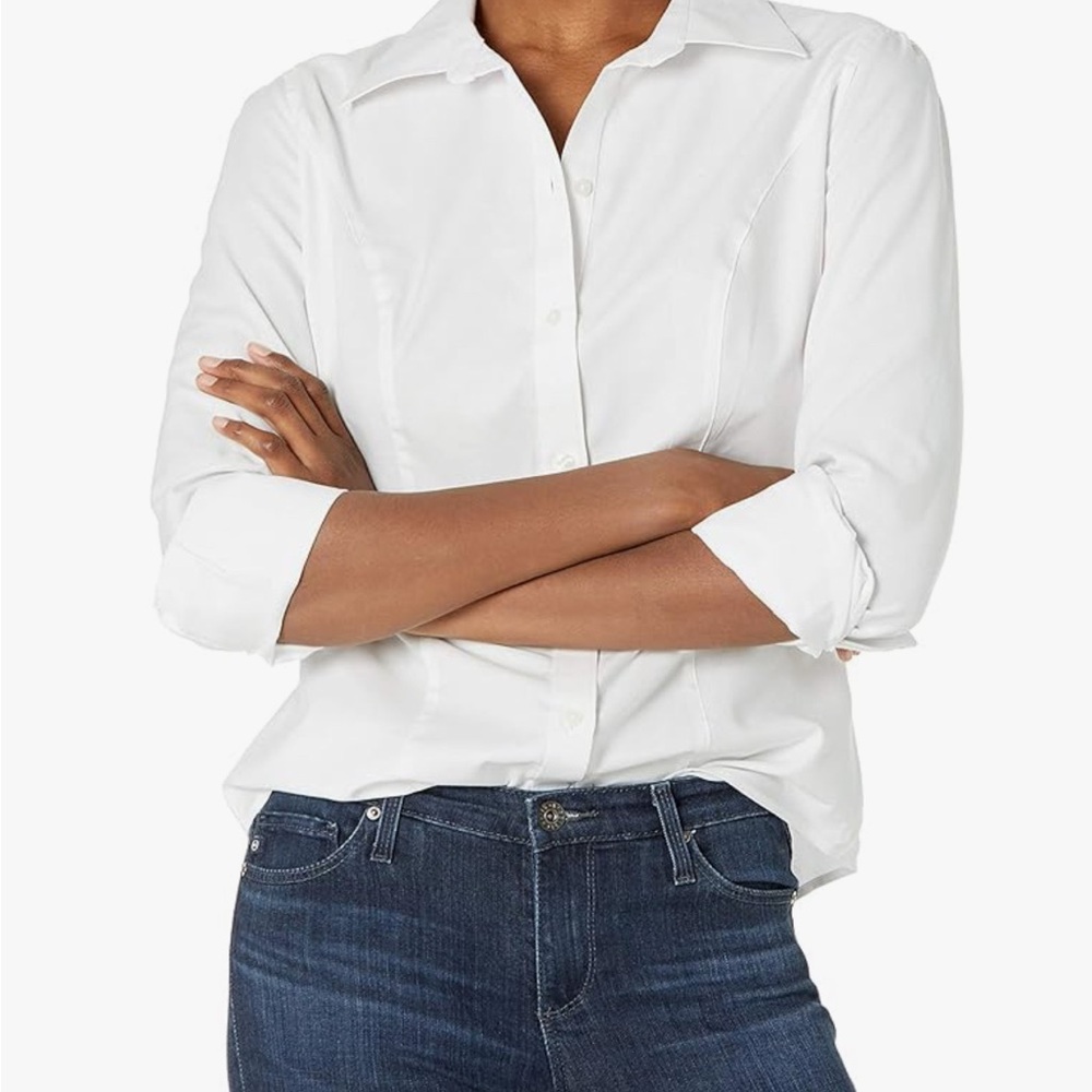 🆕 Women's Cutter & Buck White Classic Nailshead Button-Up Shirt 1X